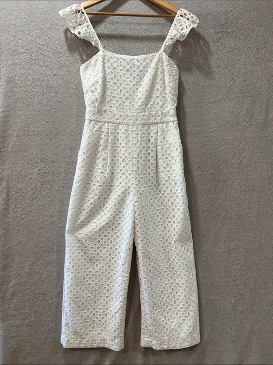 J. Crew Pants - J. Crew White Eyelet Wide-Leg Jumpsuit with Flutter Straps
